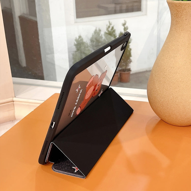 For iPad Air 11 2024 / iPad Pro 11 2022 / 2021 / 2020 / 2018 Acrylic Painted 3-fold Holder Leather Tablet Case(Happy Bear)