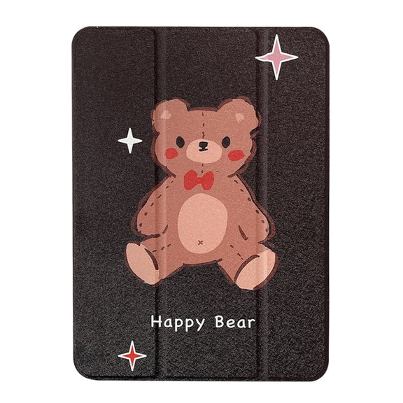 For iPad Air 11 2024 / iPad Pro 11 2022 / 2021 / 2020 / 2018 Acrylic Painted 3-fold Holder Leather Tablet Case(Happy Bear)