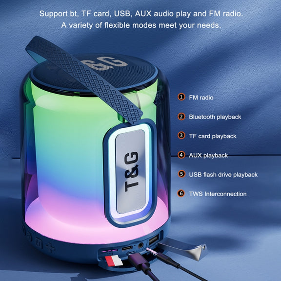 T&G TG376 360 Degree Full Screen LED Light RGB Multicolor Wireless Bluetooth Speaker Subwoofer(Grey)