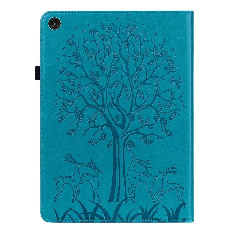 For Lenovo Tab M10 3rd Gen Tree & Deer Pattern Embossed Leather Tablet Case(Blue)