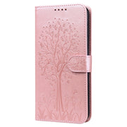 For Samsung Galaxy A34 5G Tree & Deer Pattern Pressed Printing Horizontal Flip Leather Phone Case(Pink)