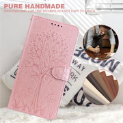 For Samsung Galaxy A34 5G Tree & Deer Pattern Pressed Printing Horizontal Flip Leather Phone Case(Pink)