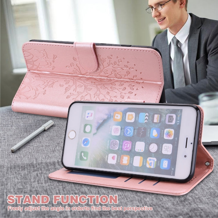 For Samsung Galaxy A34 5G Tree & Deer Pattern Pressed Printing Horizontal Flip Leather Phone Case(Pink)