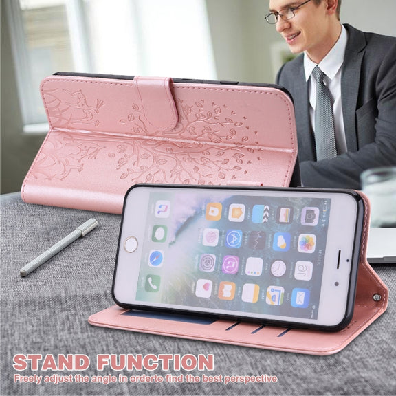 For Samsung Galaxy A34 5G Tree & Deer Pattern Pressed Printing Horizontal Flip Leather Phone Case(Pink)