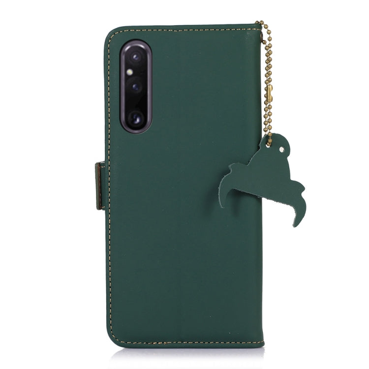 For Sony Xperia 1 V Genuine Leather Magnetic RFID Leather Phone Case(Green)