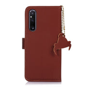 For Sony Xperia 1 V Genuine Leather Magnetic RFID Leather Phone Case(Coffee)