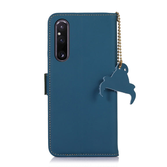 For Sony Xperia 1 V Genuine Leather Magnetic RFID Leather Phone Case(Blue)