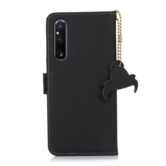 For Sony Xperia 1 V Genuine Leather Magnetic RFID Leather Phone Case(Black)