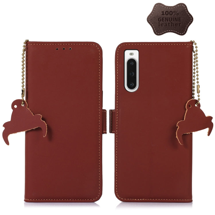For Sony Xperia 10 V Genuine Leather Magnetic RFID Leather Phone Case(Coffee)
