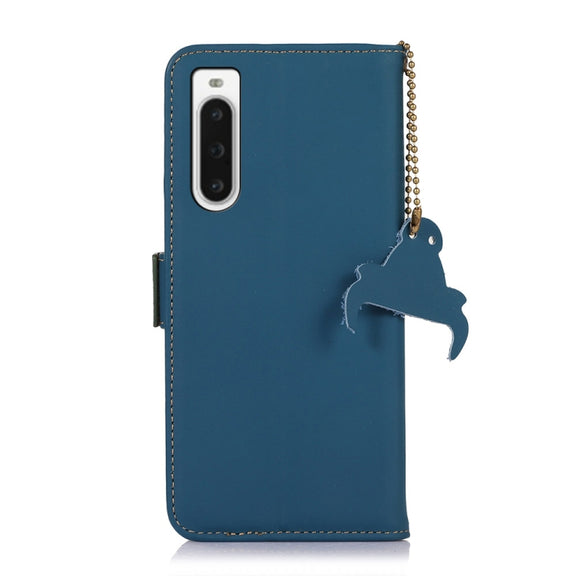 For Sony Xperia 10 V Genuine Leather Magnetic RFID Leather Phone Case(Blue)