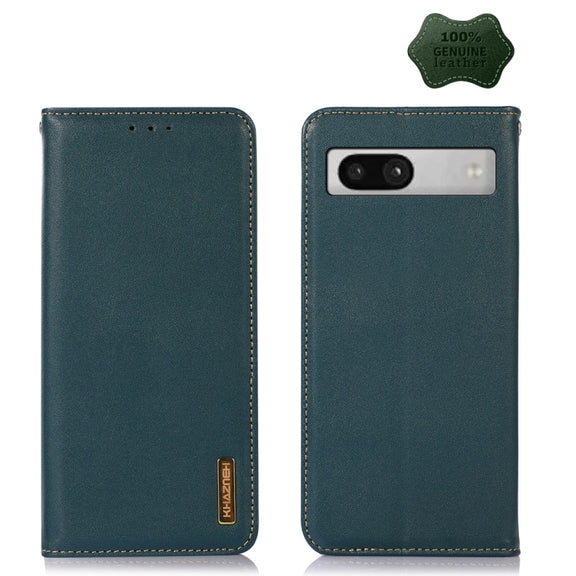 For Google Pixel 7a KHAZNEH Nappa Top Layer Cowhide Leather Phone Case(Green)