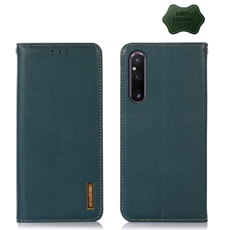 For Sony Xperia 1 V KHAZNEH Nappa Top Layer Cowhide Leather Phone Case(Green)