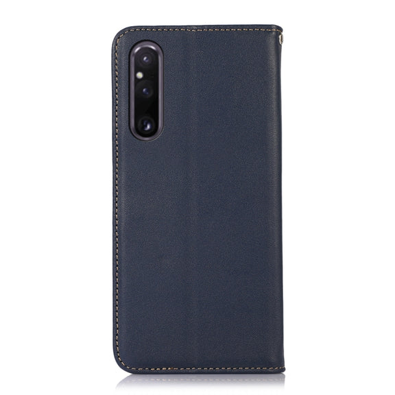 For Sony Xperia 1 V KHAZNEH Nappa Top Layer Cowhide Leather Phone Case(Blue)