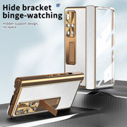 For Huawei Mate X2 Litchi Pattern Magnetic Shell Film Integrated Shockproof Phone Case(Silver Gold)