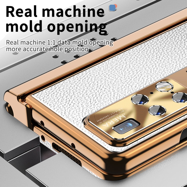 For Huawei Mate X2 Litchi Pattern Magnetic Shell Film Integrated Shockproof Phone Case(Silver Gold)