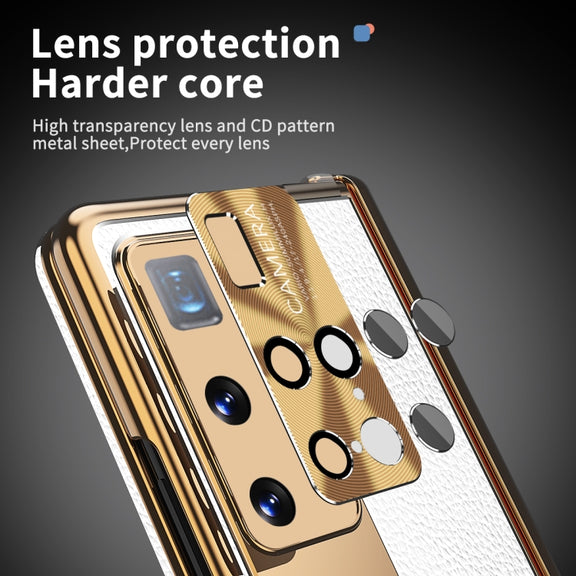 For Huawei Mate X2 Litchi Pattern Magnetic Shell Film Integrated Shockproof Phone Case(Silver Gold)