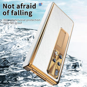 For Huawei Mate X2 Litchi Pattern Magnetic Shell Film Integrated Shockproof Phone Case(Silver Gold)