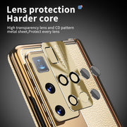For Huawei Mate X2 Litchi Pattern Magnetic Shell Film Integrated Shockproof Phone Case(Gold)