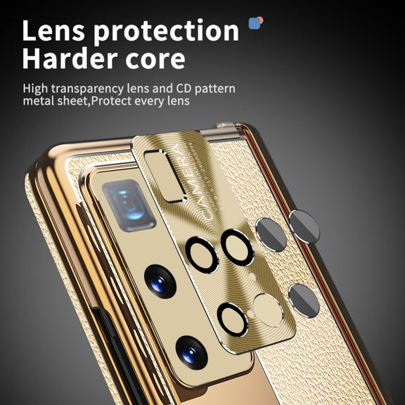 For Huawei Mate X2 Litchi Pattern Magnetic Shell Film Integrated Shockproof Phone Case(Gold)