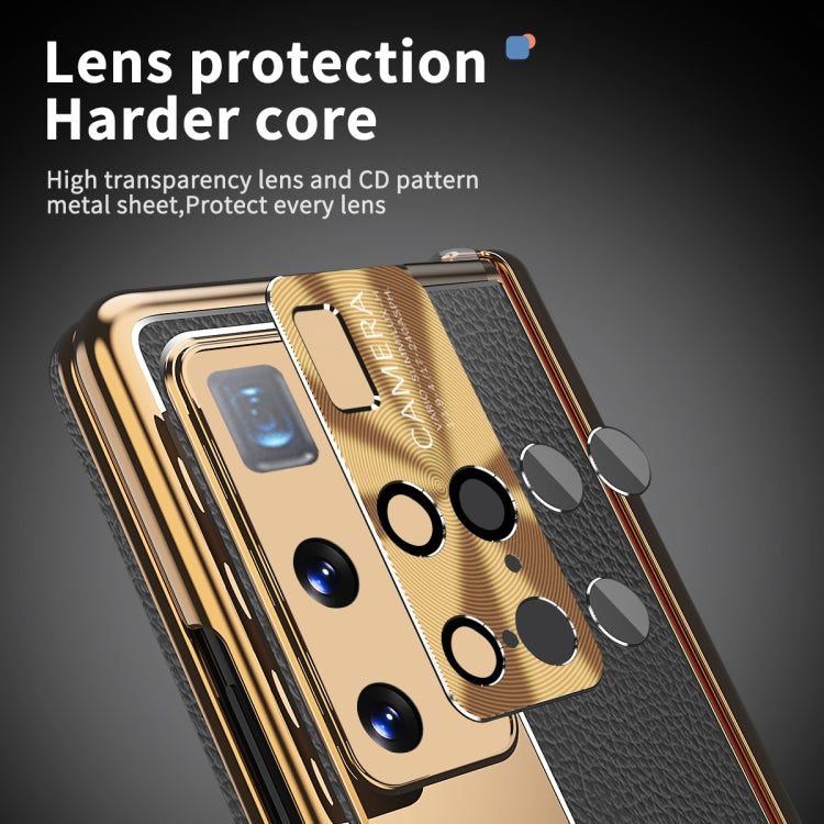 For Huawei Mate X2 Litchi Pattern Magnetic Shell Film Integrated Shockproof Phone Case(Black Gold)