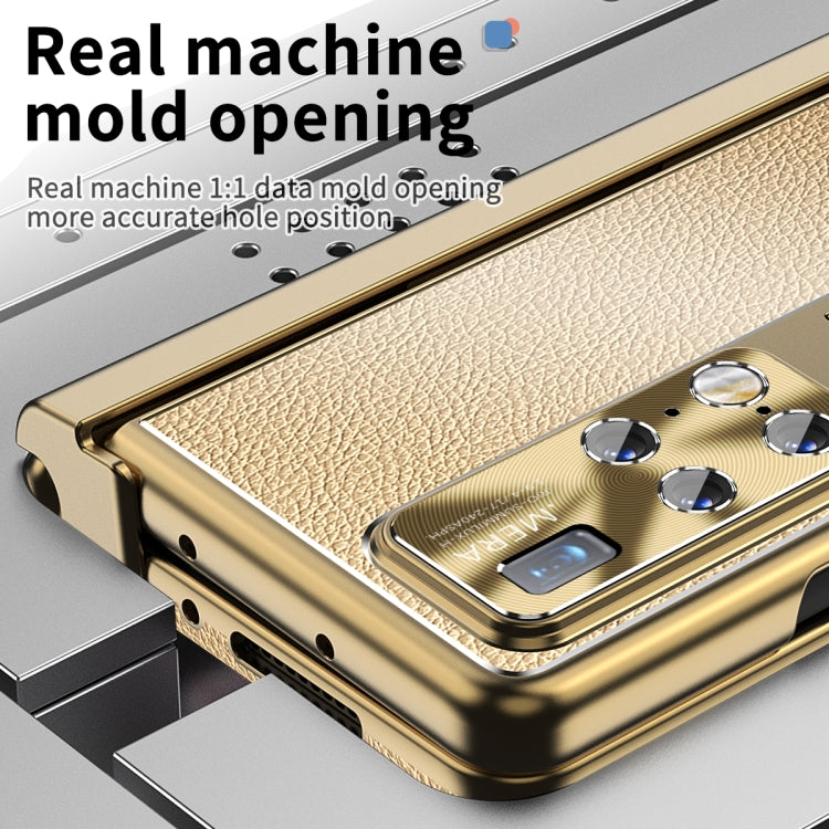 For Huawei Mate X2 Litchi Pattern Magnetic Shell Film Integrated Shockproof Phone Case(Champagne Gold)