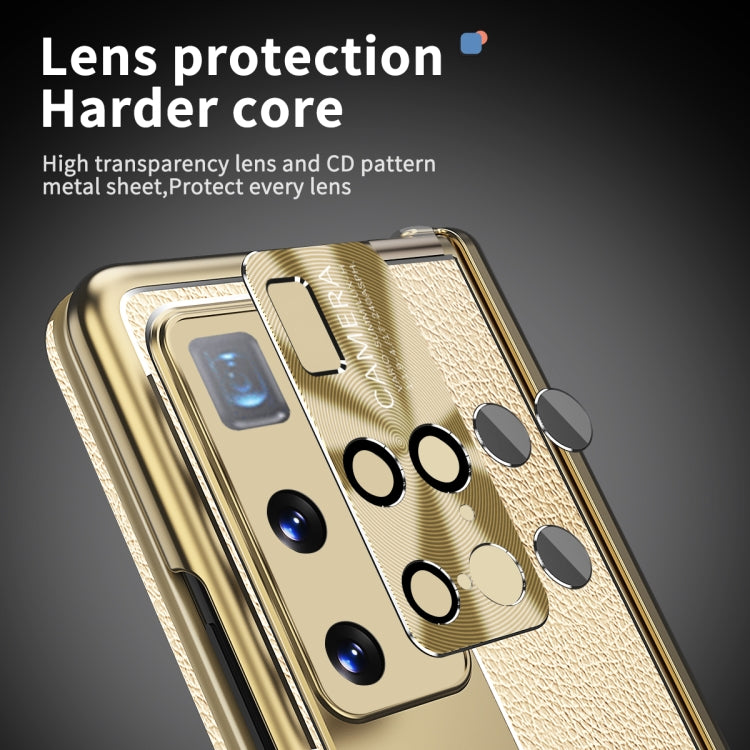 For Huawei Mate X2 Litchi Pattern Magnetic Shell Film Integrated Shockproof Phone Case(Champagne Gold)
