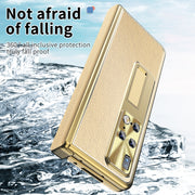 For Huawei Mate X2 Litchi Pattern Magnetic Shell Film Integrated Shockproof Phone Case(Champagne Gold)