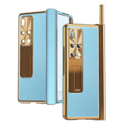 For Huawei Mate X2 Litchi Pattern Magnetic Shell Film Integrated Shockproof Phone Case(Blue Gold)