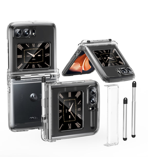 For Motorola Razr 2022 Macaron Three-piece Set Phone Case with Stylus(Transparent)