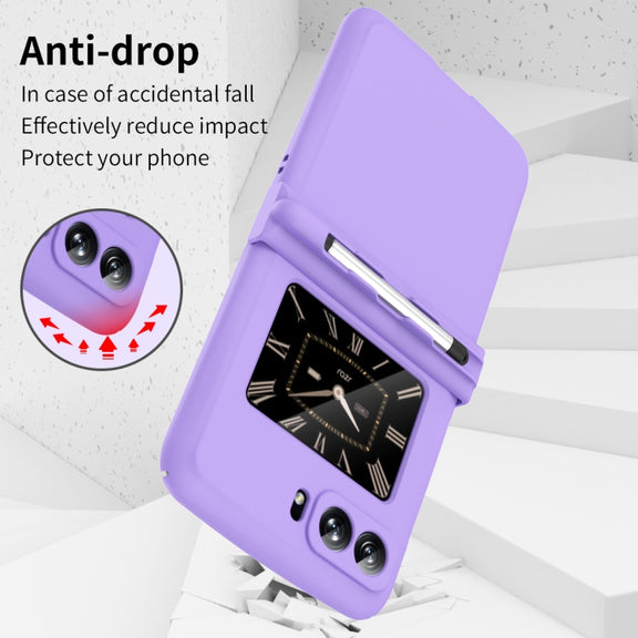 For Motorola Razr 2022 Macaron Three-piece Set Phone Case with Stylus(Purple)