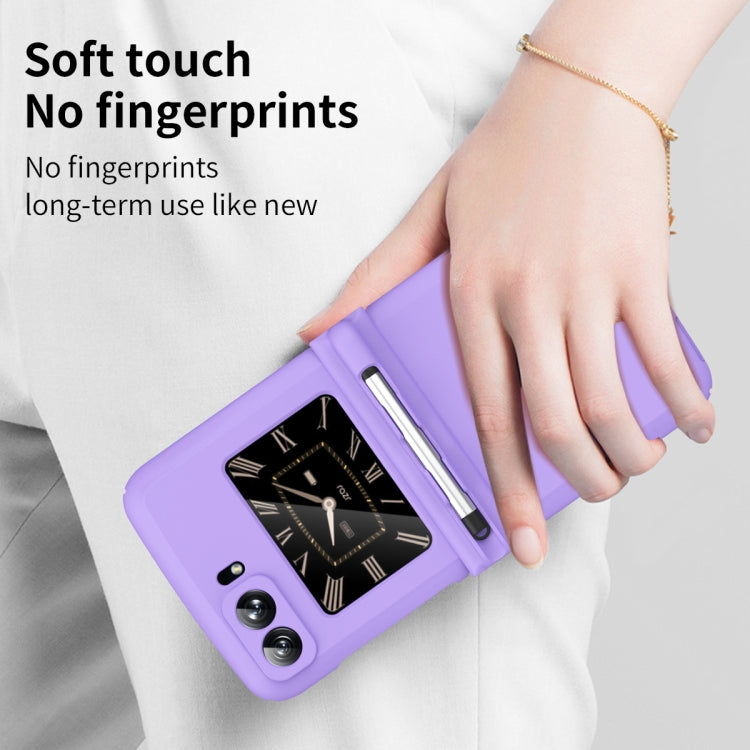 For Motorola Razr 2022 Macaron Three-piece Set Phone Case with Stylus(Purple)