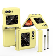 For Motorola Razr 2022 Macaron Three-piece Set Phone Case with Stylus(Yellow)