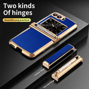For Motorola Razr 2022 Foldable Electroplated Plain Leather Phone Case with Stylus(Blue)