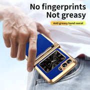 For Motorola Razr 2022 Foldable Electroplated Plain Leather Phone Case with Stylus(Blue)