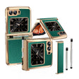 For Motorola Razr 2022 Foldable Electroplated Plain Leather Phone Case with Stylus(Emeralds) - Motorola Cases by PMC TechLife | Online Shopping South Africa | PMC TechLife | Buy Now Pay Later Mobicred