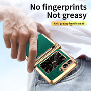 For Motorola Razr 2022 Foldable Electroplated Plain Leather Phone Case with Stylus(Emeralds)