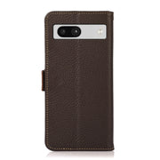 For Google Pixel 7A KHAZNEH Side-Magnetic Litchi Genuine Leather RFID Phone Case(Brown)