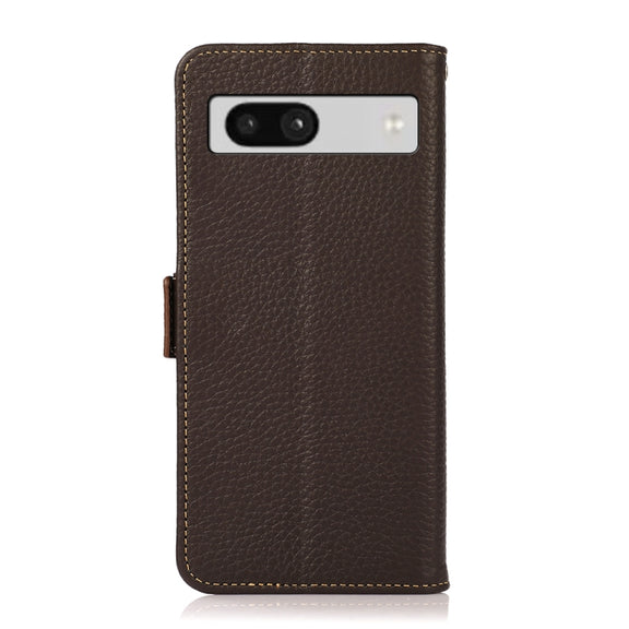For Google Pixel 7A KHAZNEH Side-Magnetic Litchi Genuine Leather RFID Phone Case(Brown)