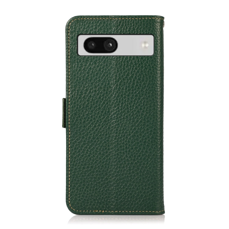 For Google Pixel 7A KHAZNEH Side-Magnetic Litchi Genuine Leather RFID Phone Case(Green)