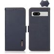 For Google Pixel 7A KHAZNEH Side-Magnetic Litchi Genuine Leather RFID Phone Case(Blue) - Google Cases by PMC TechLife | Online Shopping South Africa | PMC TechLife | Buy Now Pay Later Mobicred