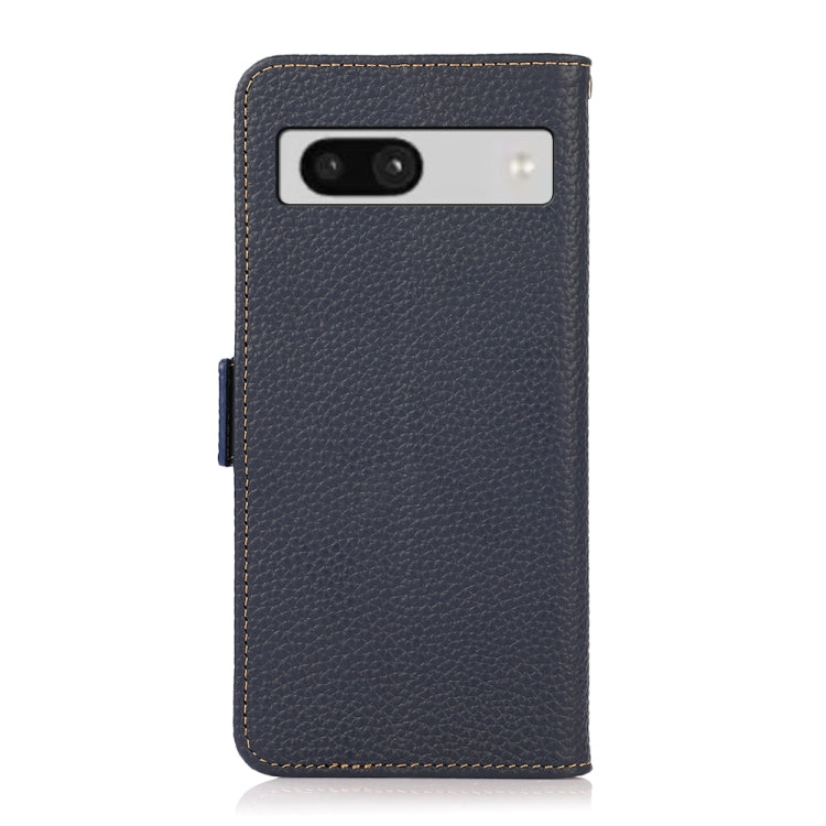 For Google Pixel 7A KHAZNEH Side-Magnetic Litchi Genuine Leather RFID Phone Case(Blue)