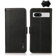 For Google Pixel 7A KHAZNEH Side-Magnetic Litchi Genuine Leather RFID Phone Case(Black) - Google Cases by PMC TechLife | Online Shopping South Africa | PMC TechLife | Buy Now Pay Later Mobicred