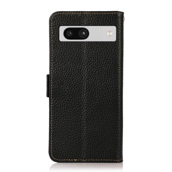 For Google Pixel 7A KHAZNEH Side-Magnetic Litchi Genuine Leather RFID Phone Case(Black)