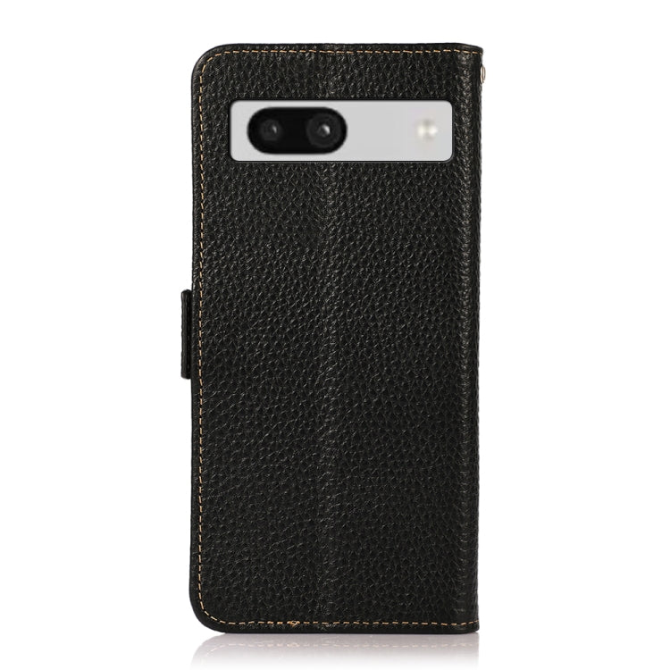 For Google Pixel 7A KHAZNEH Side-Magnetic Litchi Genuine Leather RFID Phone Case(Black)