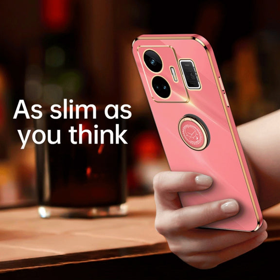 For Realme GT Neo 5 XINLI Straight Edge 6D Electroplate TPU Phone Case with Ring Holder(Black)