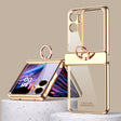 For OPPO Find N2 Flip Electroplating Frame Transparent Phone Case with Ring(Champagne Gold) - Find N2 Flip Cases by PMC TechLife | Online Shopping South Africa | PMC TechLife