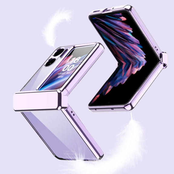 For OPPO Find N2 Flip Electroplating Frame Transparent Phone Case with Ring(Champagne Gold)