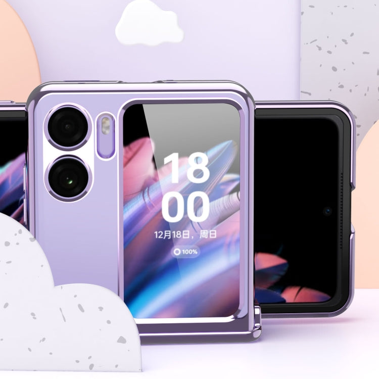 For OPPO Find N2 Flip Electroplating Frame Transparent Phone Case with Ring(Champagne Gold)
