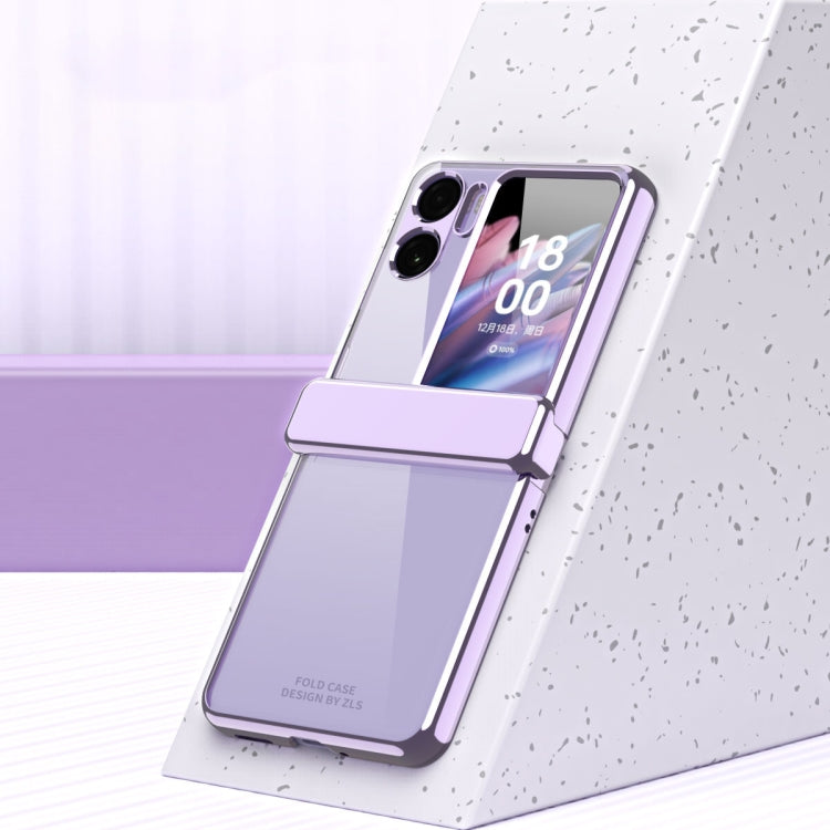 For OPPO Find N2 Flip Electroplating Frame Transparent Phone Case with Ring(Champagne Gold)