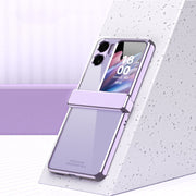 For OPPO Find N2 Flip Electroplating Frame Transparent Phone Case with Ring(Champagne Gold)